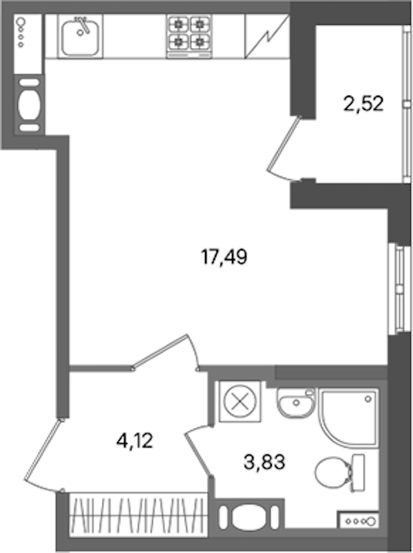 Квартира студия 25.44 м², 7/11 эт., ЖК «ПАТИО. Уютный квартал»